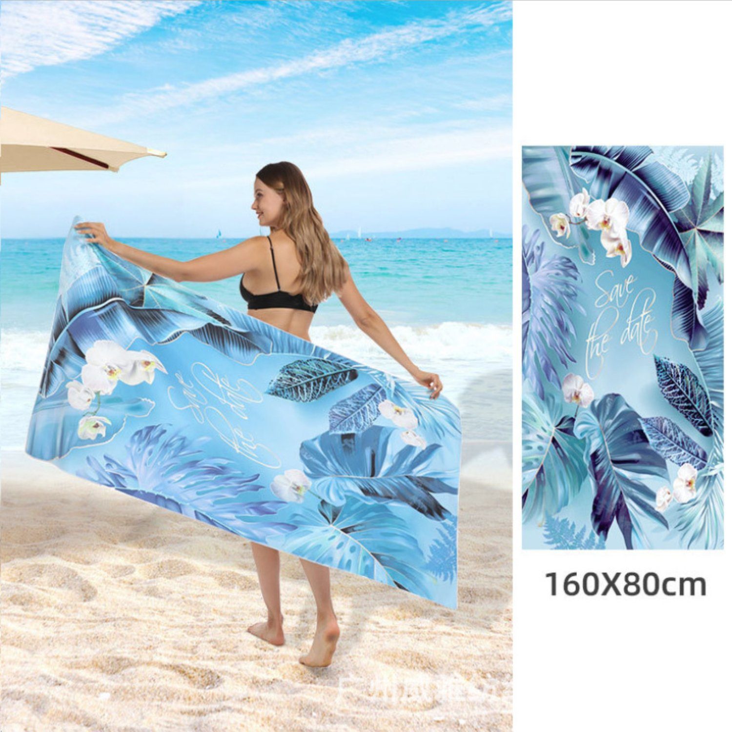 HOMEIDEAS Strandtuch, Mikrofaser, Schnell trocknendes übergroßes Mikrofaser-Strandtuch