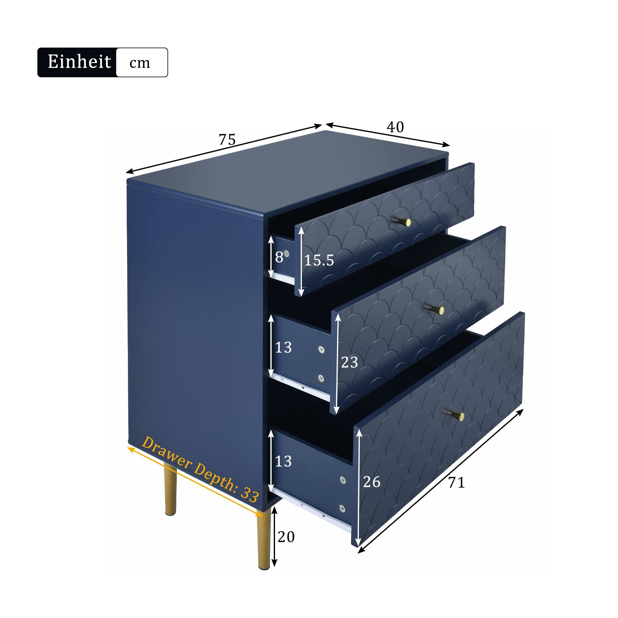 Flieks Kommode, Sideboard Fischschuppenmuster 75*40*89cm Marineblau