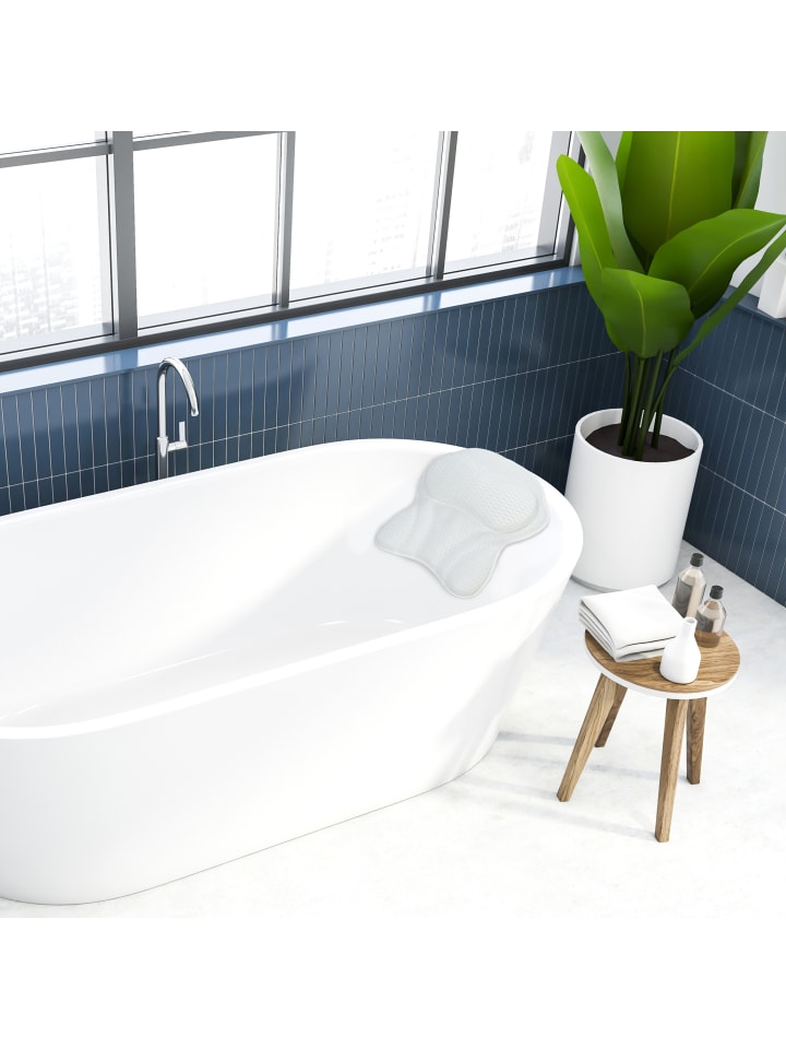 relaxdays Badewannenkissen in Weiß - (B)43 x (H)7 x (T)49 cm günstig kaufen onesize