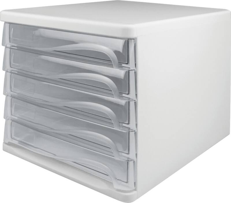 helit Schubladenbox Transparent, Weiß 5 Schübe 26,8 cm 4 Stück