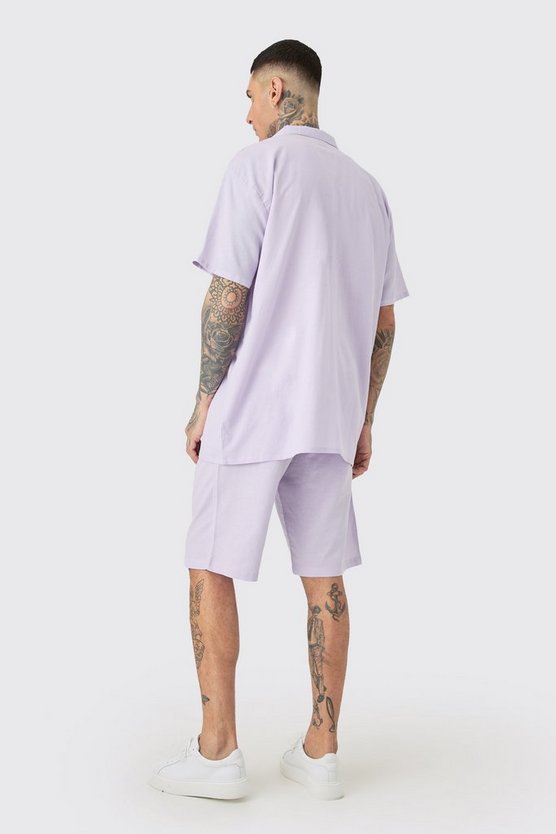 Tall Oversize Leinen-Hemd & Shorts in Lila