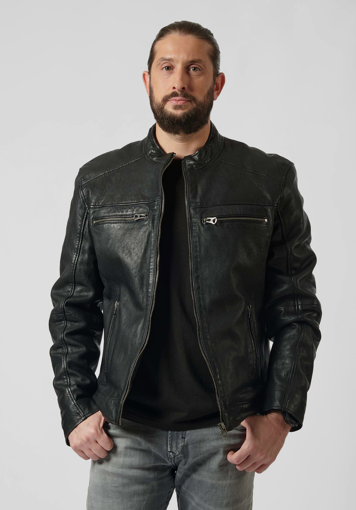 UNIQ   Veste en cuir noir Homme