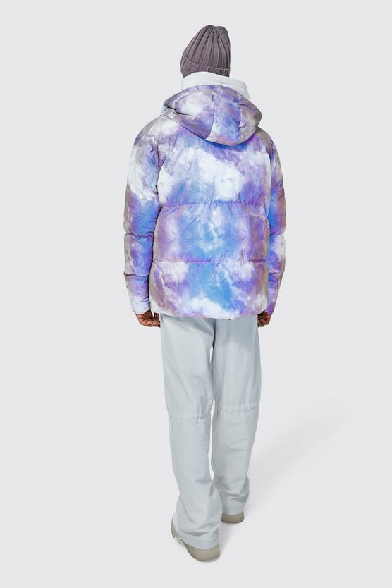 Steppjacke mit reflektierendem Print und Kapuze