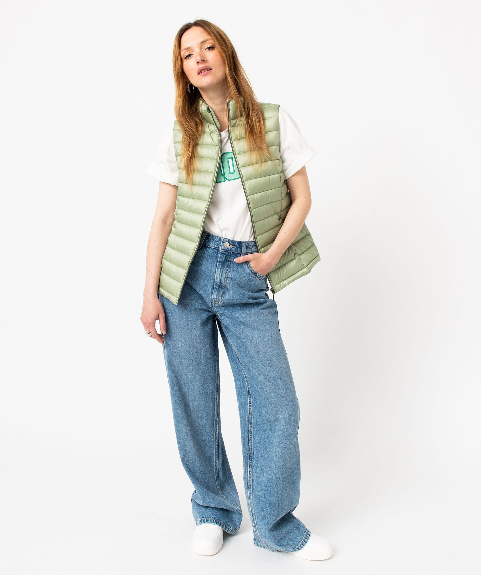 Doudoune sans manches avec col montant femme vert clair | GEMO