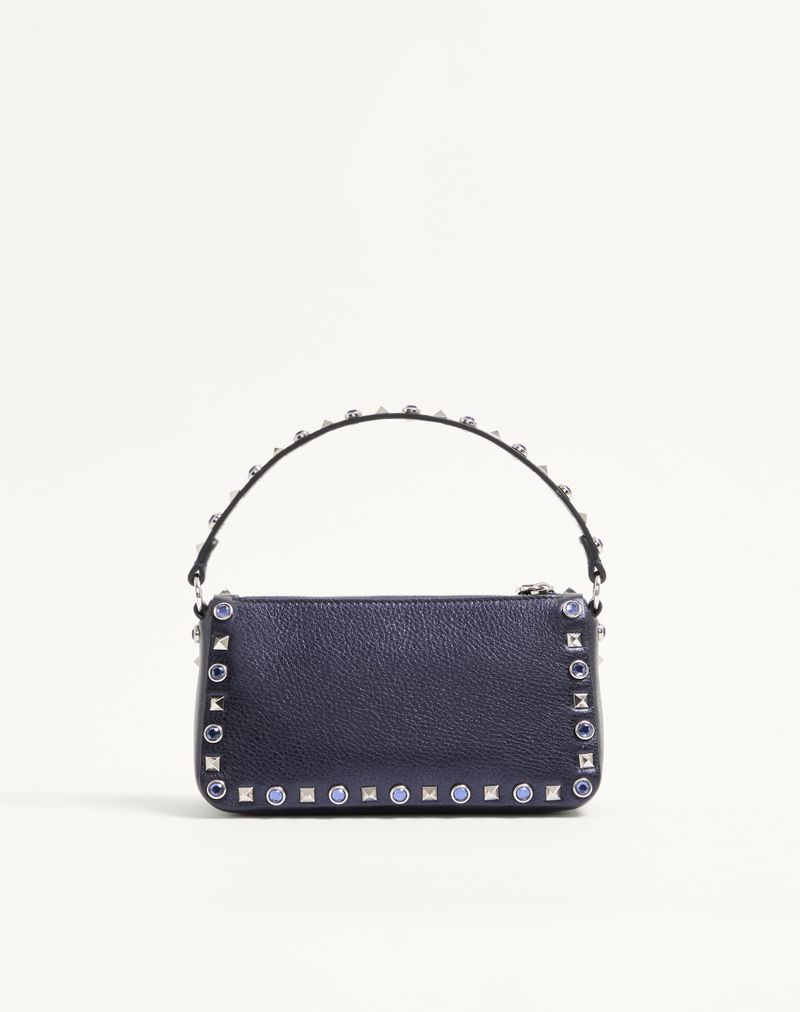 Valentino Garavani Rockstud Lille Skuldertaske i Lamineret Kalveskind med Cabochonsten