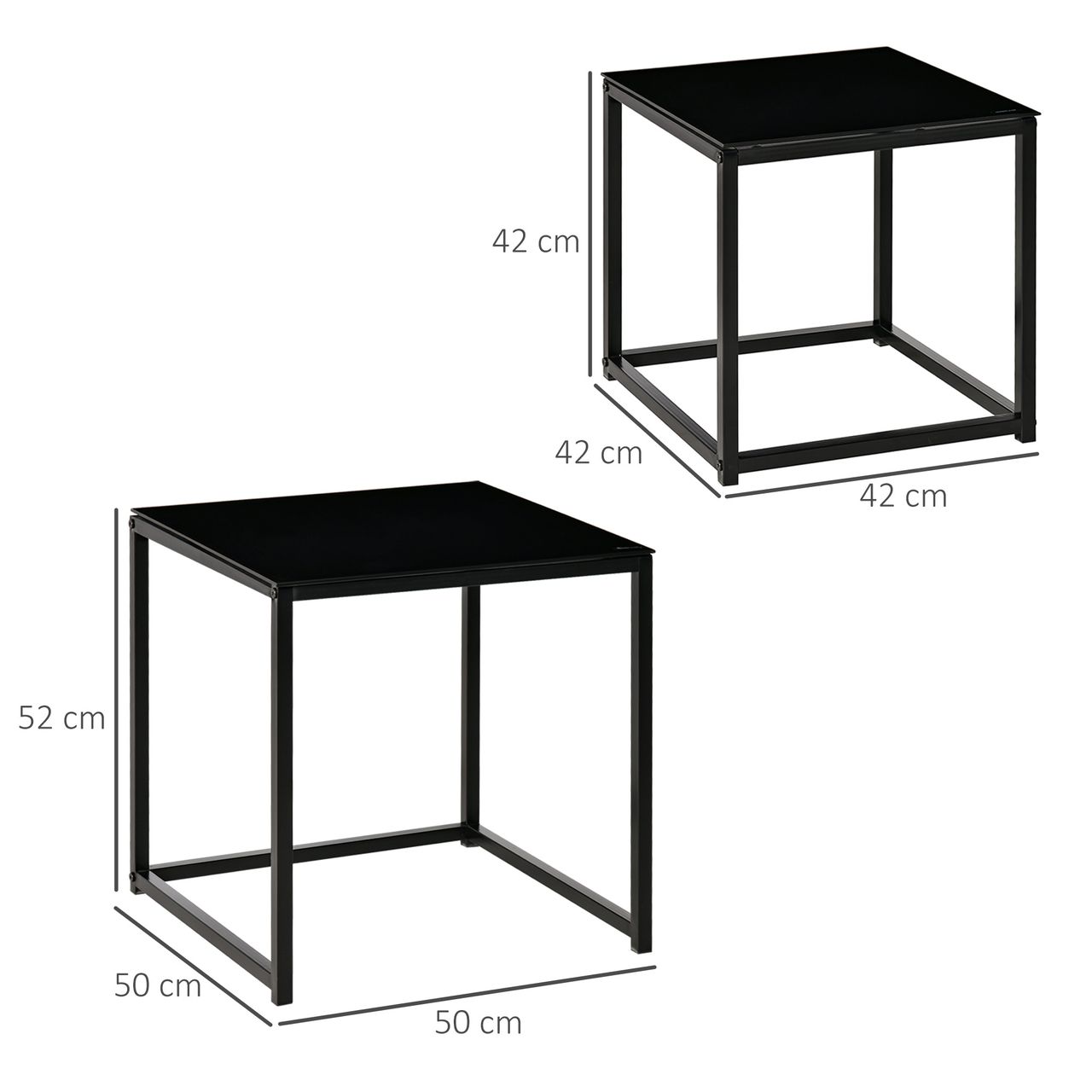 HOMCOM Beistelltisch 2er-Set, Couchtisch-Set, Kaffeetisch mit Glastischplatte