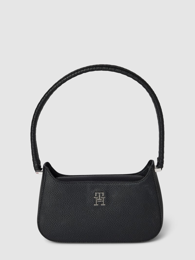 Schultertasche mit Label-Applikation Modell 'EMBLEM' in schwarz