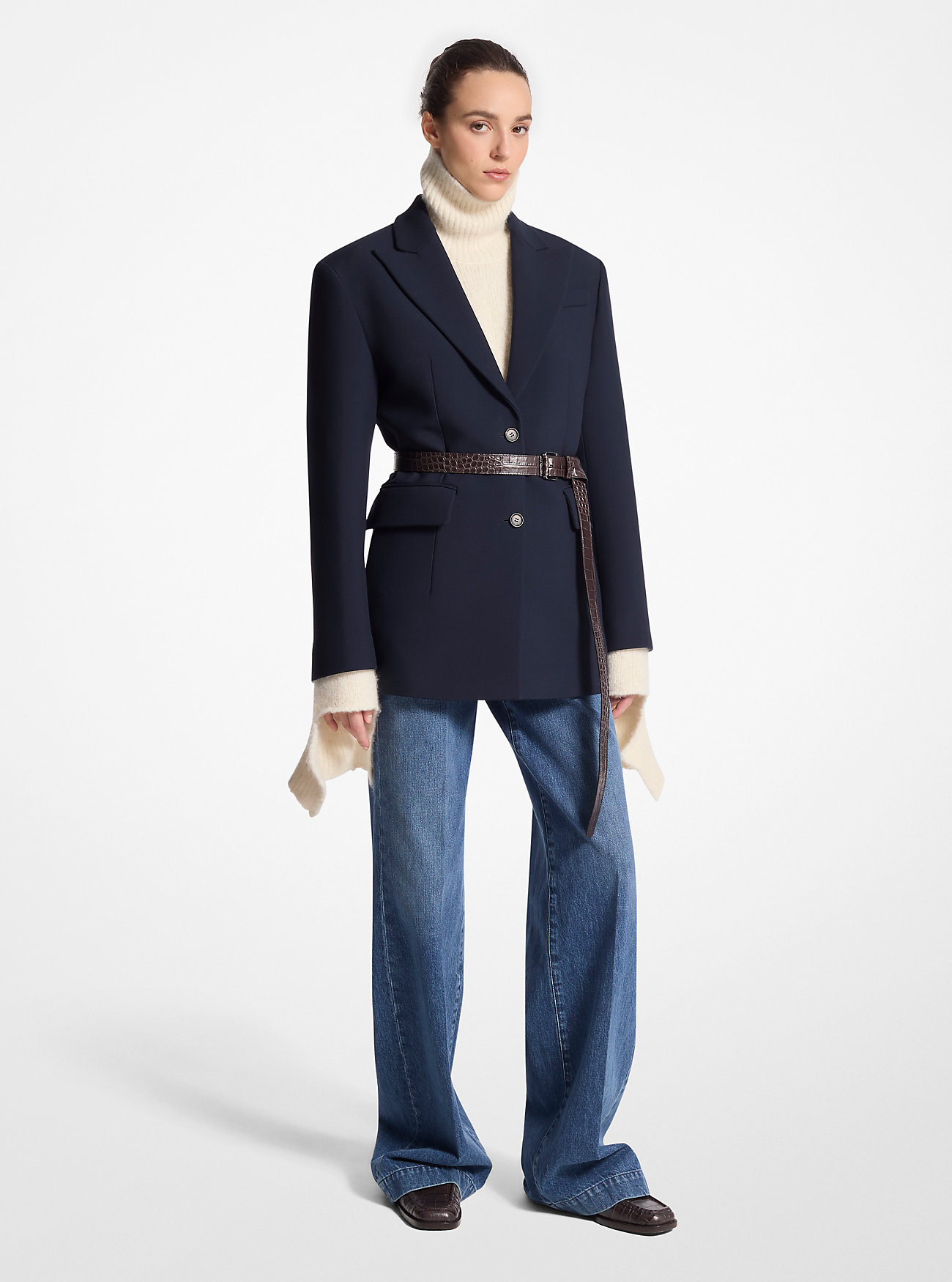 Wool Blend Gabardine Carved Blazer - MIDNIGHT