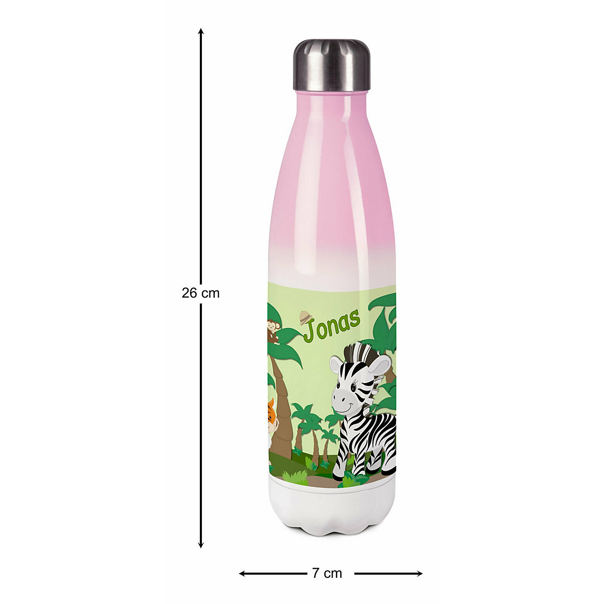 Edelstahl Kinder Thermoflasche / Trinkflasche bunt Safari-Zebra Spülmaschinenfest, Auslaufsicher, Bruchfest, Doppelwandig, Für Heißgetränke geeignet, Mit Deckel, Isoliert