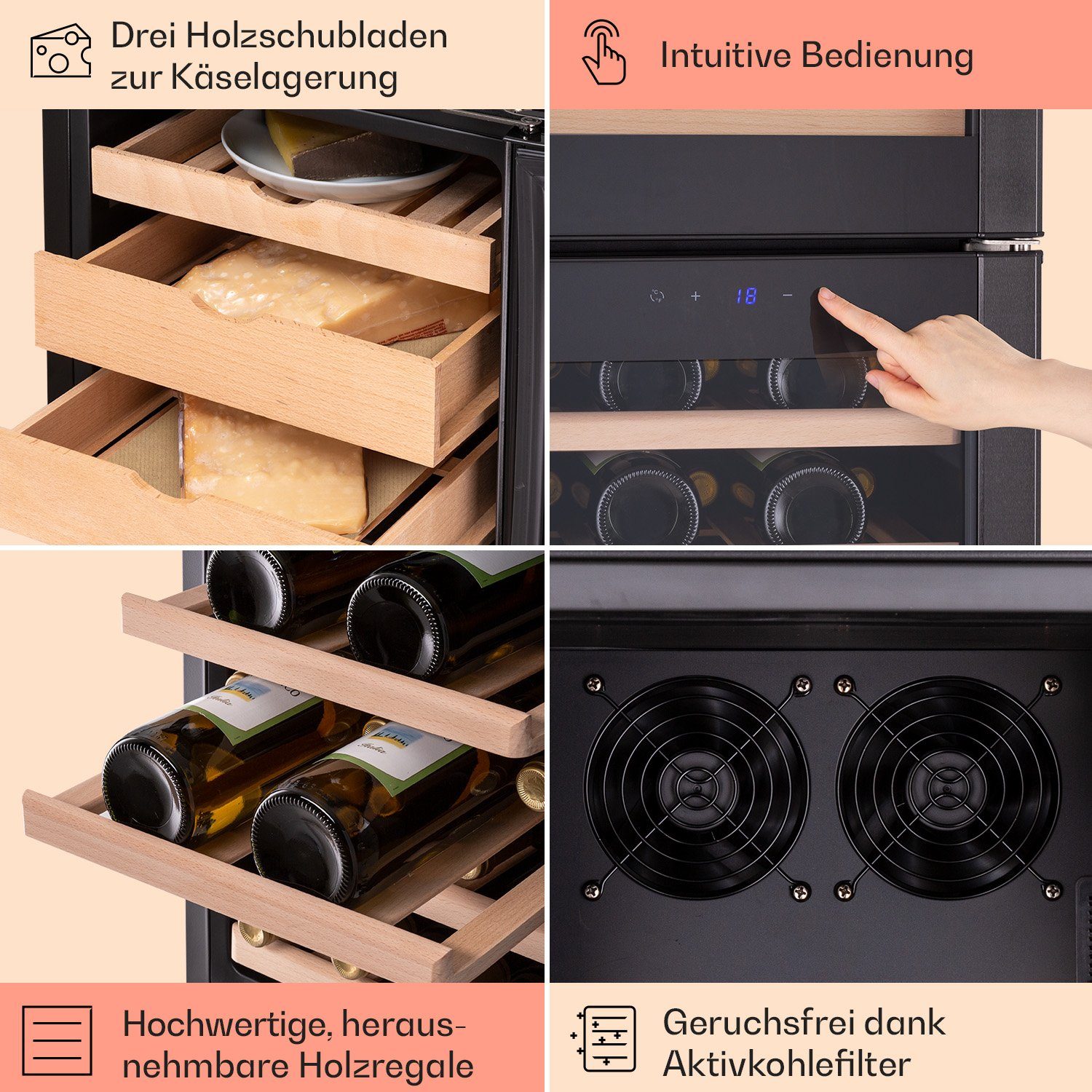 Klarstein Weinkühlschrank El Dorado, für 38 Standardflaschen á 0,75l,Wein Flaschenkühlschrank Weintemperierschrank Weinschrank Kühlschrank