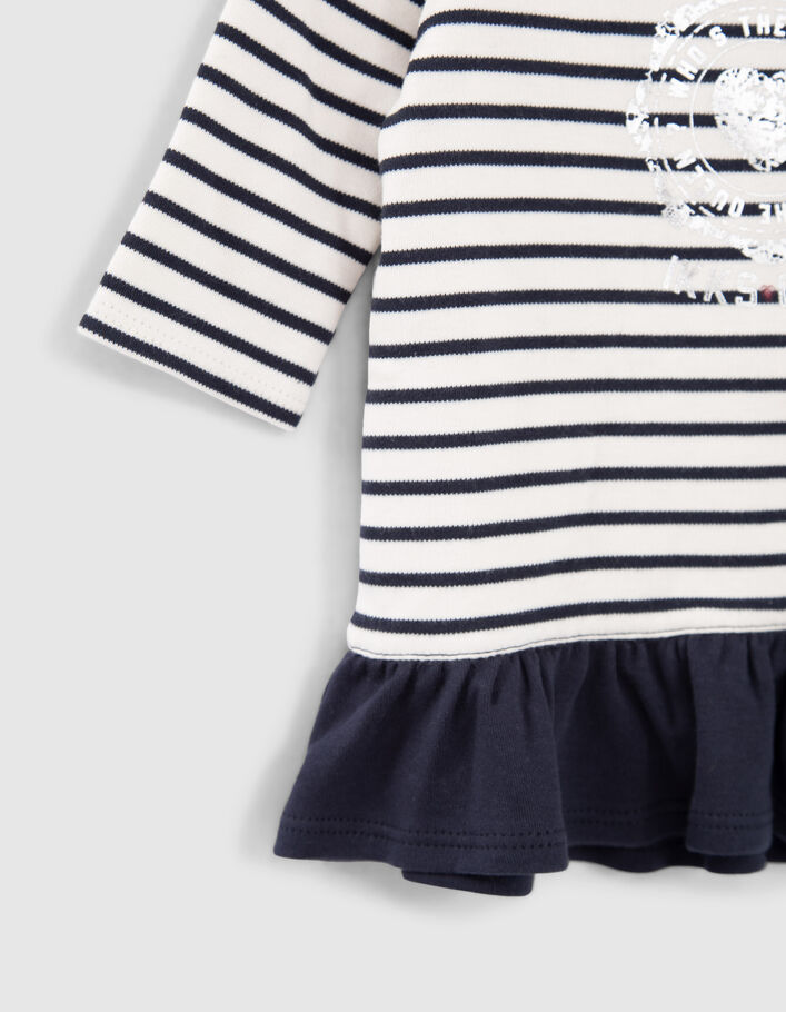 Robe marinière avec print et volant côté bébé fille