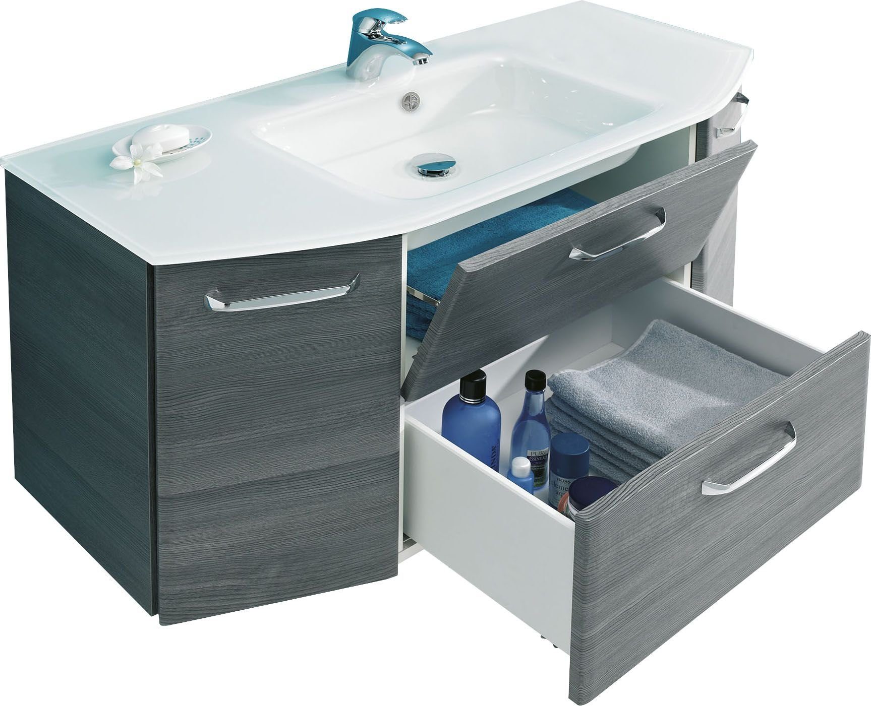 PELIPAL Badmöbel-Set Quickset 328, (2-St), Spiegelschrank inkl. LED-Beleuchtung, Waschtisch-Kombination