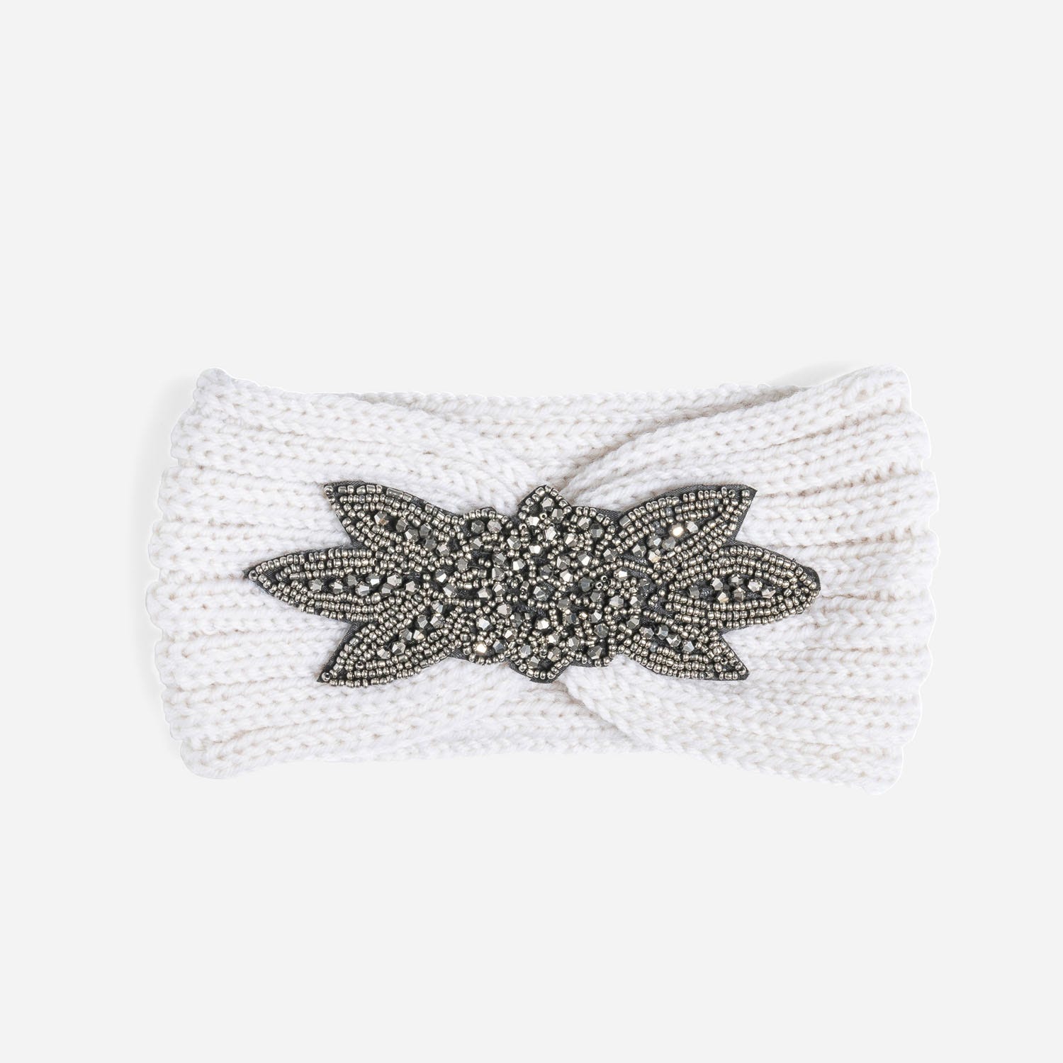Headband-bijou TEXTO beige en maille
