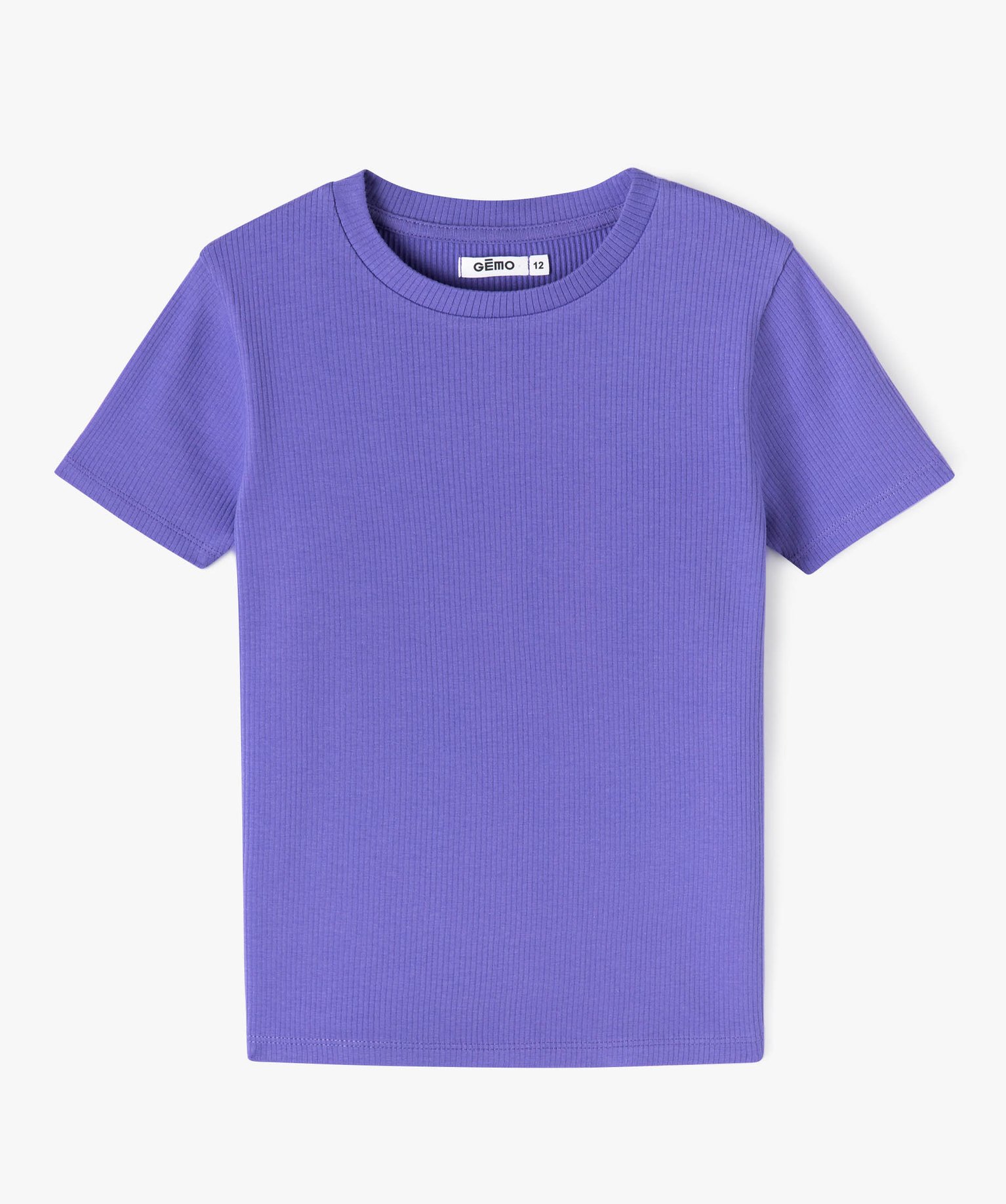 Tee-shirt fille en maille ctelée à manches courtes violet clair | GEMO