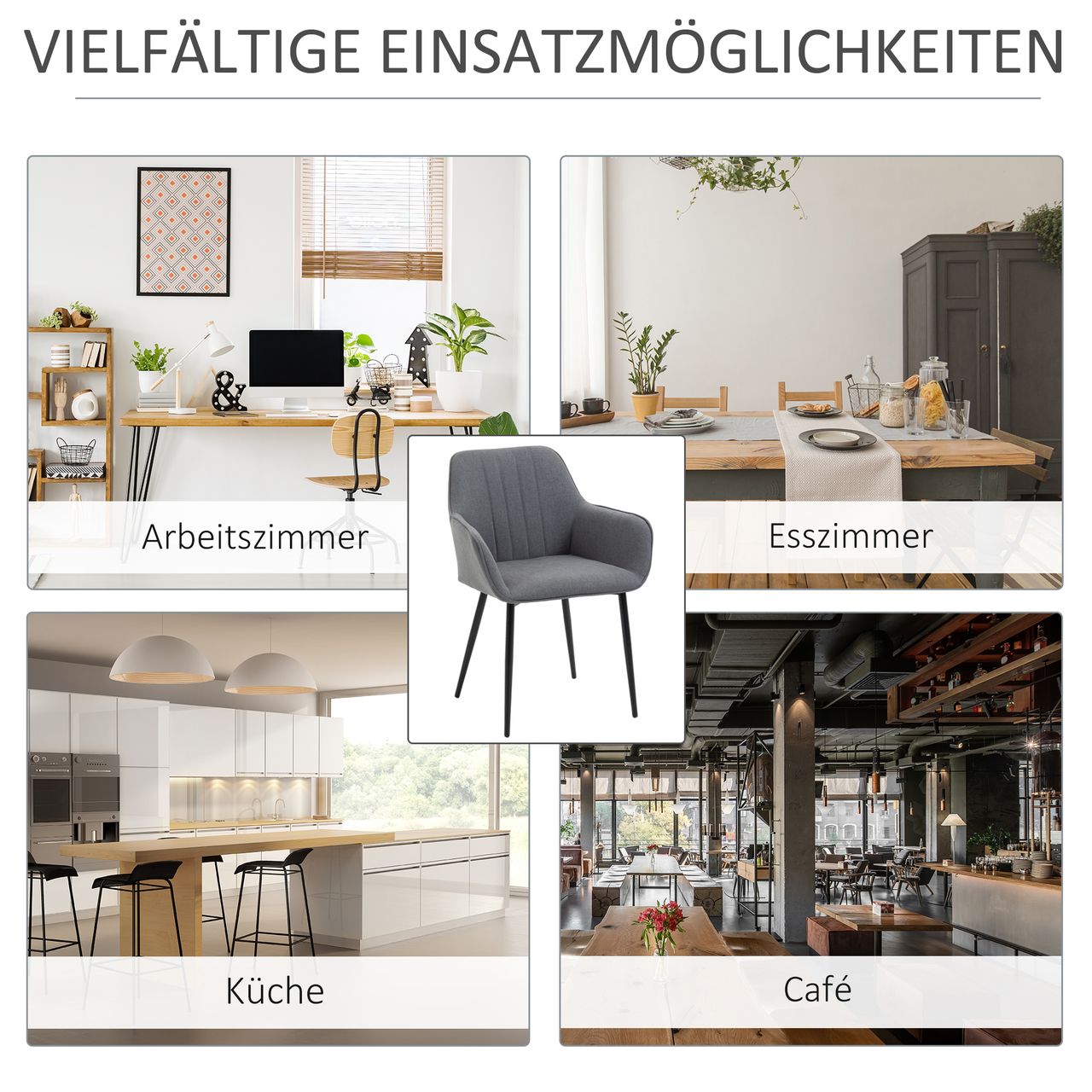 HOMCOM 2-teiliger Esszimmerstühle Essstühle Dunkelgrau 59,5 x 56,5 x 81 cm