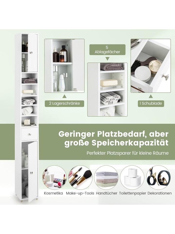 COSTWAY Hochschrank schmal 180 cm in Weiß günstig kaufen 180 cm