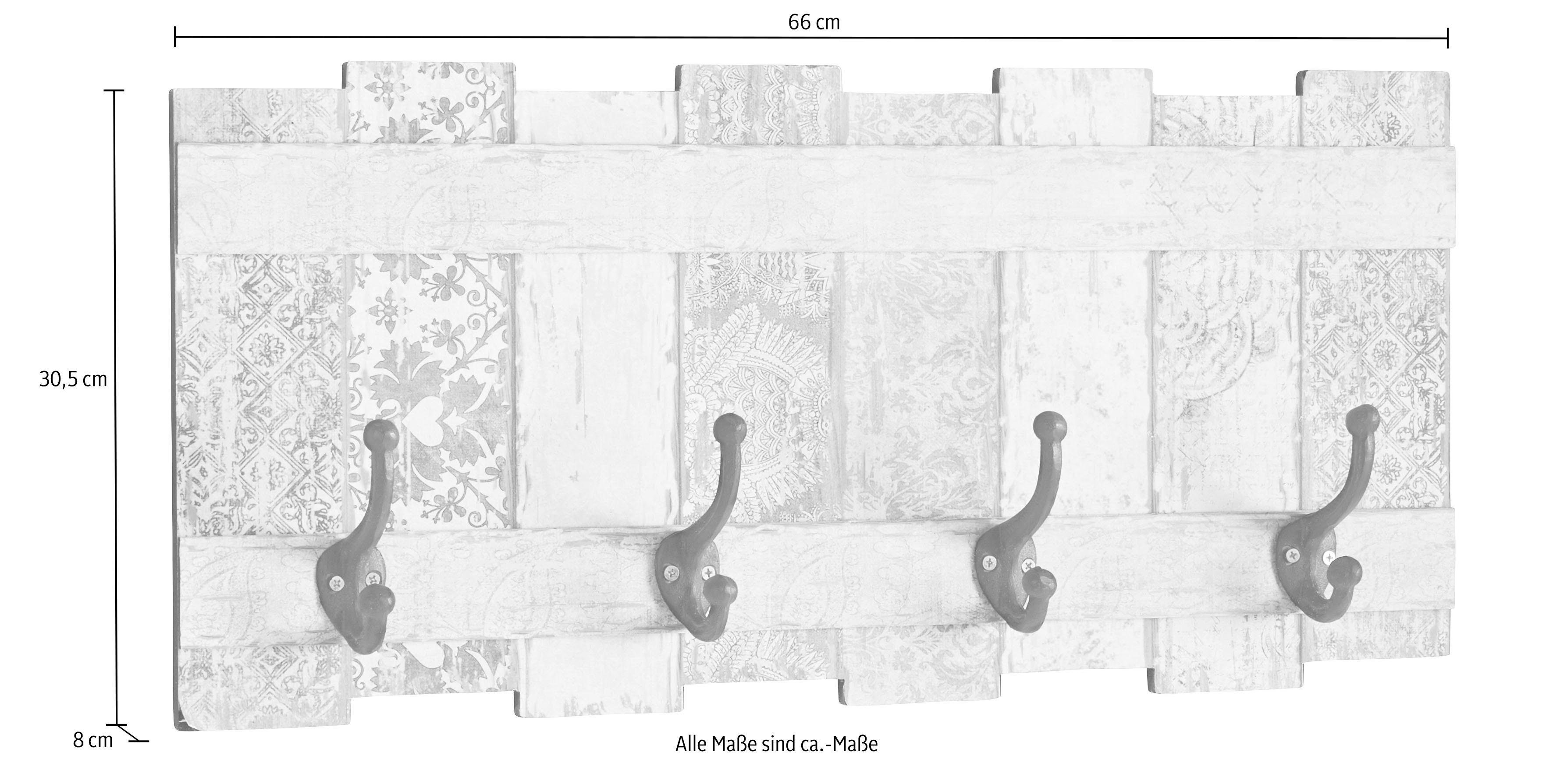 Home affaire Hakenleiste Pastell, Garderobe mit 4 Kleiderhaken, Pastell-Farben, Shabby Look