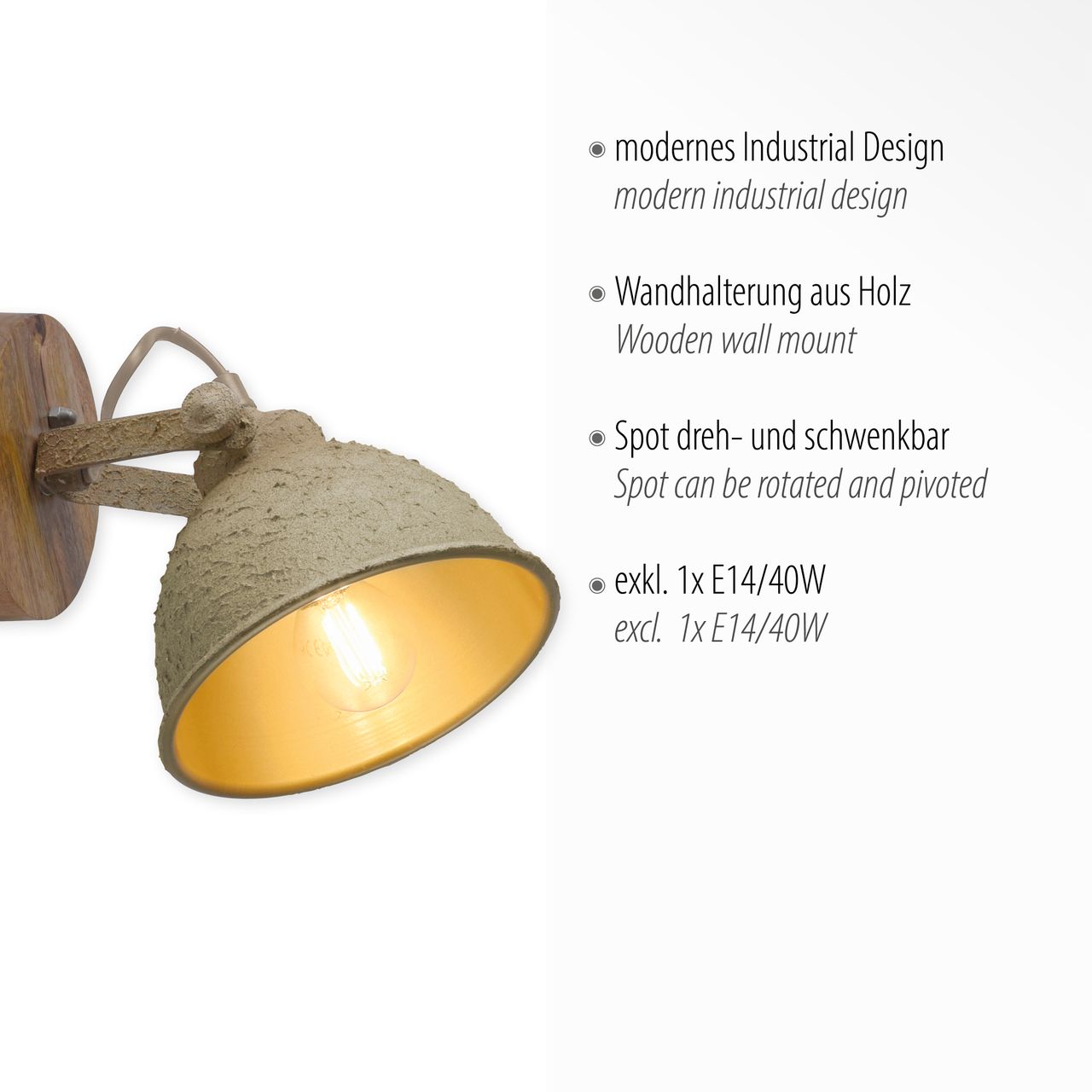 JUST LIGHT LeuchtenDirekt Wand- und Deckenleuchte SAMIA, 1x E14 max. 40,00 Watt, dreh- und schwenkbar, Innenleuchte, IP20