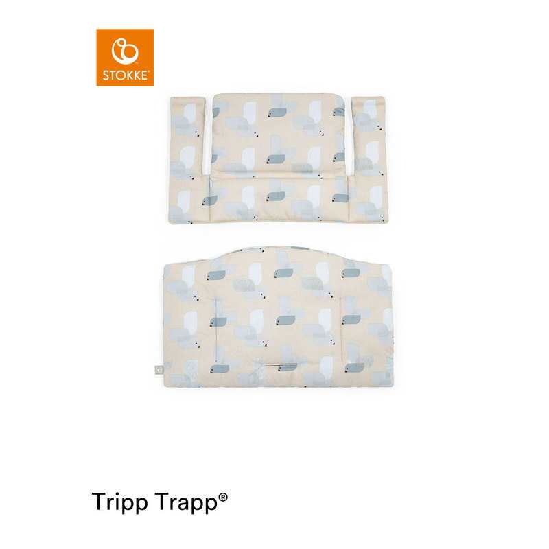 Coussin classic oiseaux beige bleu OCS pour chaise haute Tripp Trapp Stokke