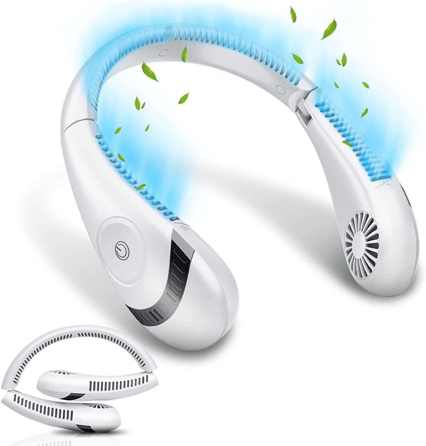 IBETTER Mini USB-Ventilator Halsventilator, Mini Ventilator, 5000mAh Foldable Bladeless Fan, 360° Cooling, Rechargeable with 3 Speeds