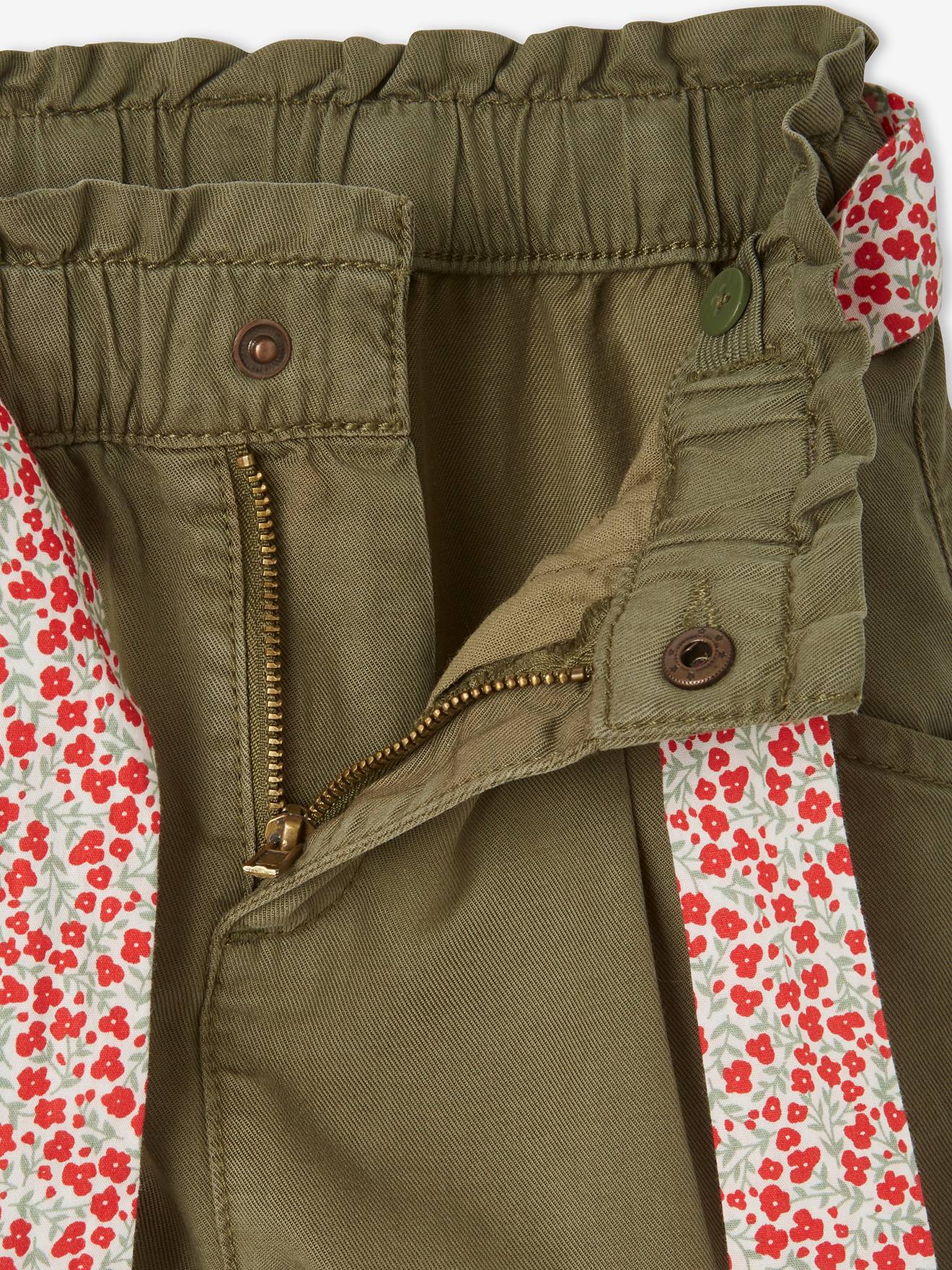 Pantalon paperbag fille avec ceinture foulard imprimée blush