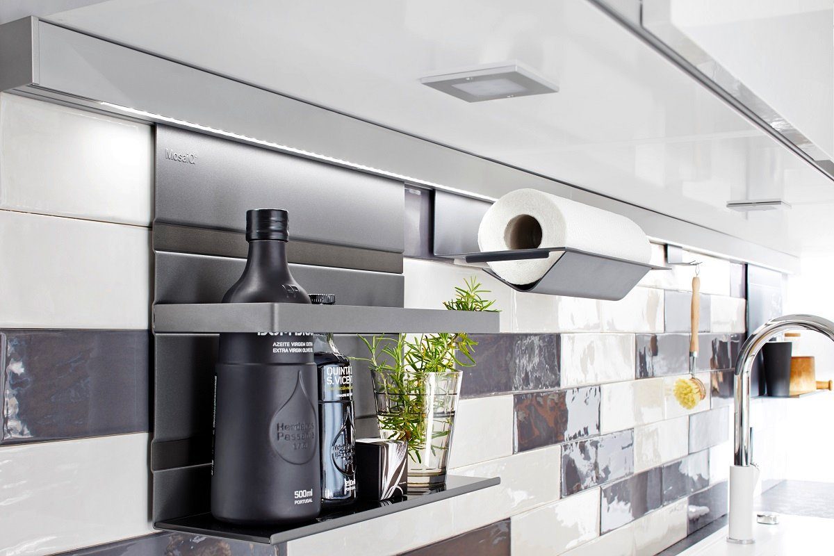 Kesseböhmer Küchenrückwand Kesseböhmer Linero MosaiQ Relingsystem Hakenleiste 6 Haken, titangrau