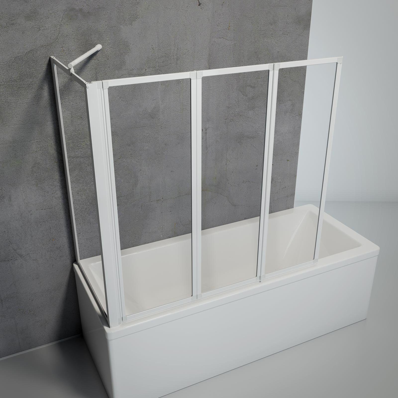 Schulte Badewannenaufsatz Smart BxH: 127 x 121 cm, 3-tlg. + Festelement, 3 mm Sicherheitsglas, zum Kleben - ohne Bohren in die Fliese, inkl. Klebe-Montage-Set
