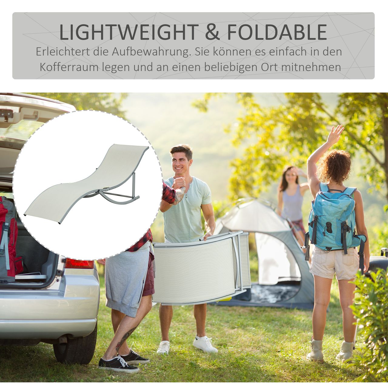 Outsunny 2er Set Sonnenliege Gartenliegen Stoffliege Relaxliege ergonomisch Aluminium Texteline Beige 165 x 61 x 63 cm