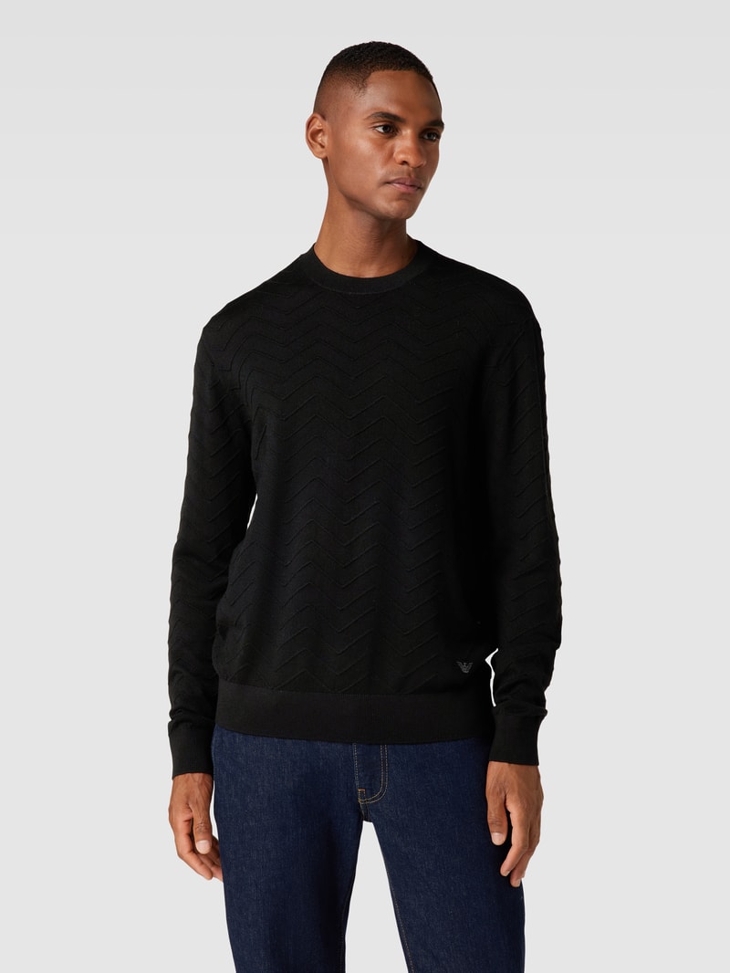 Strickpullover aus Schurwolle-Mix mit Ziernähten in schwarz