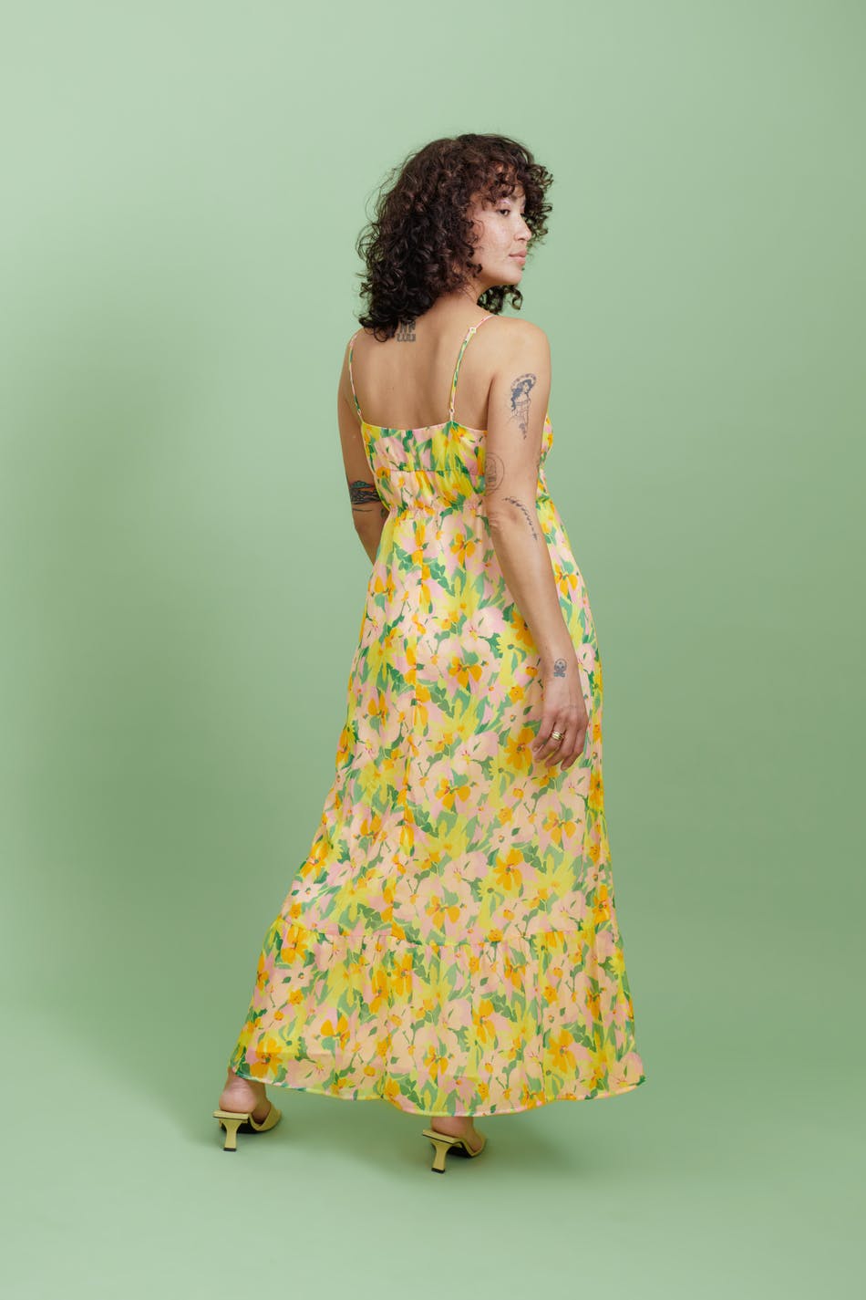 Frill chiffon maxi dress