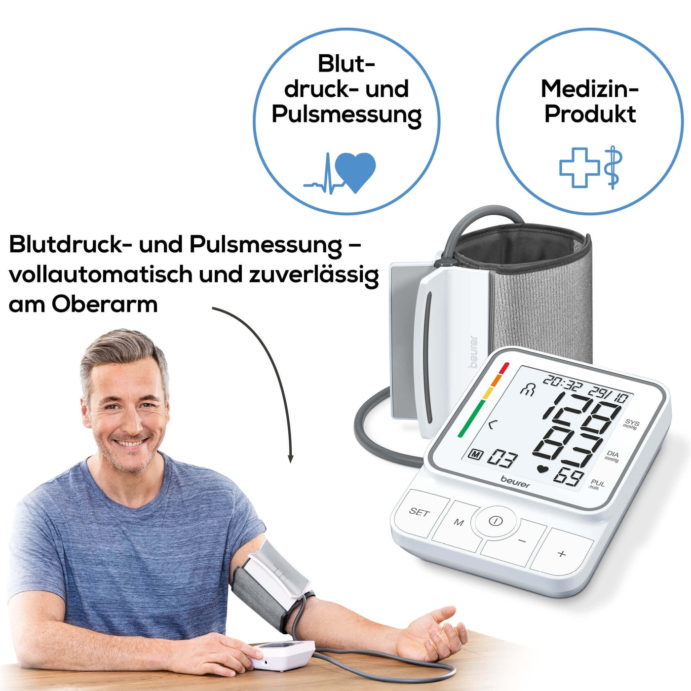 Beurer Oberarm-Blutdruckmessgerät BM 51 easyClip-Oberarm-Blutdruckmessgerät mit Inflation-Technology & easyClip-Manschette