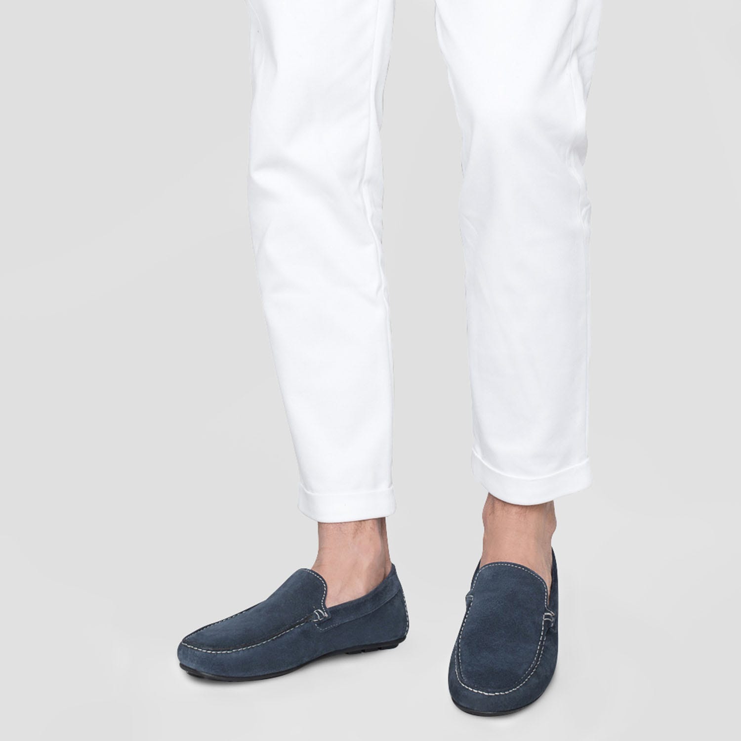 Mocassin bleu en cuir velours