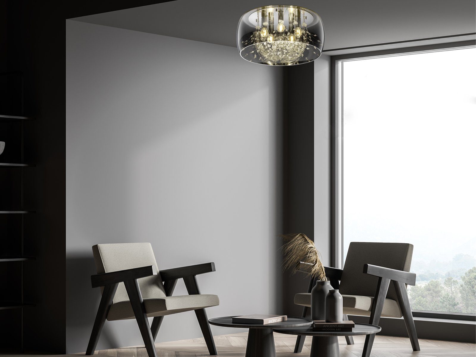 meineWunschleuchte LED Deckenleuchte, Dimmfunktion, LED wechselbar, Warmweiß, groß-e Lampenschirm Rauchglas Designer-lampen über-n Esstisch, Ø50cm