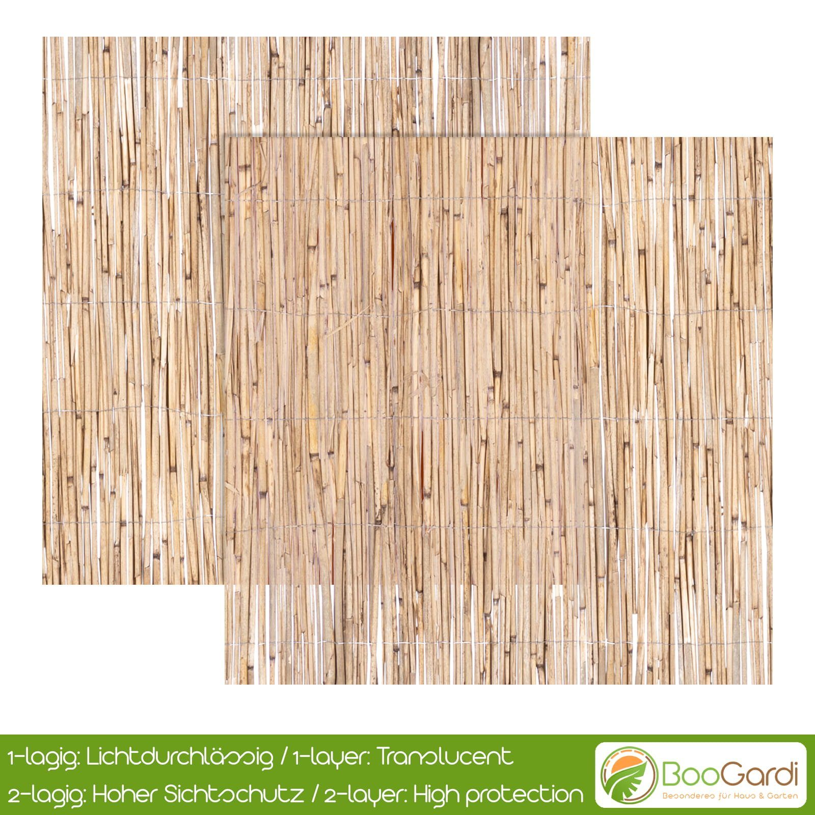 BooGardi Sichtschutzzaunmatten Schilfrohrmatte natur, (1-St., Sichtschutzmatte Schilf Höhe 50cm x Länge 150cm), Sichtschutz Balkon ohne bohren Garten Schilfmatte