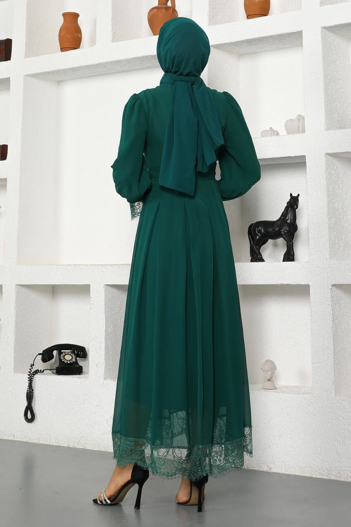 Modamihram  Steindetailliertes Chiffon-Abendkleid Smaragd 17200