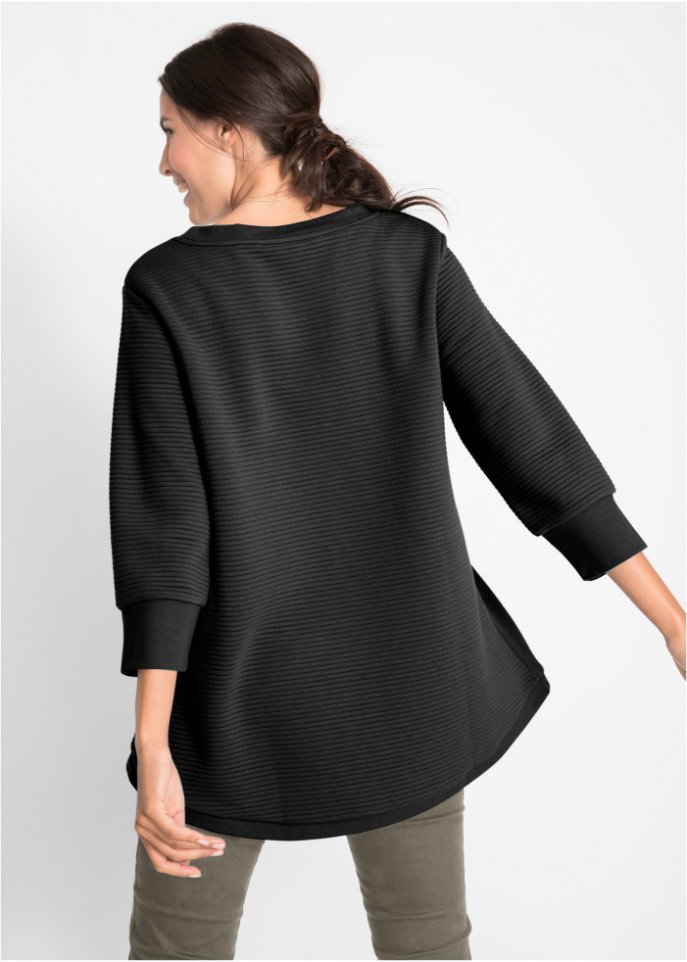 Langes Sweatshirt Tunika mit Struktur in A-Line, 3/4 Arm