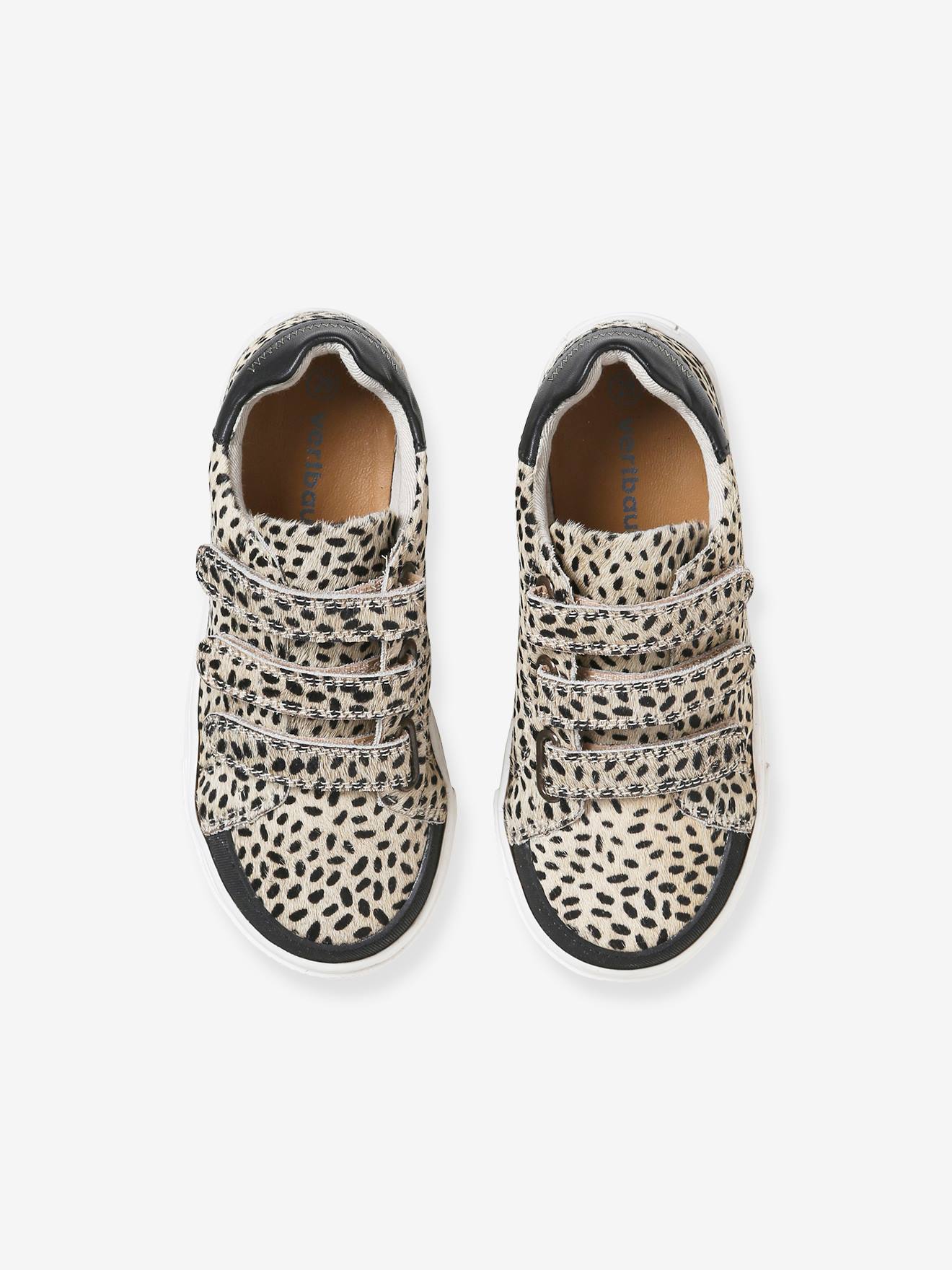 Baskets scratchées en cuir fantaisie fille beige imprimé