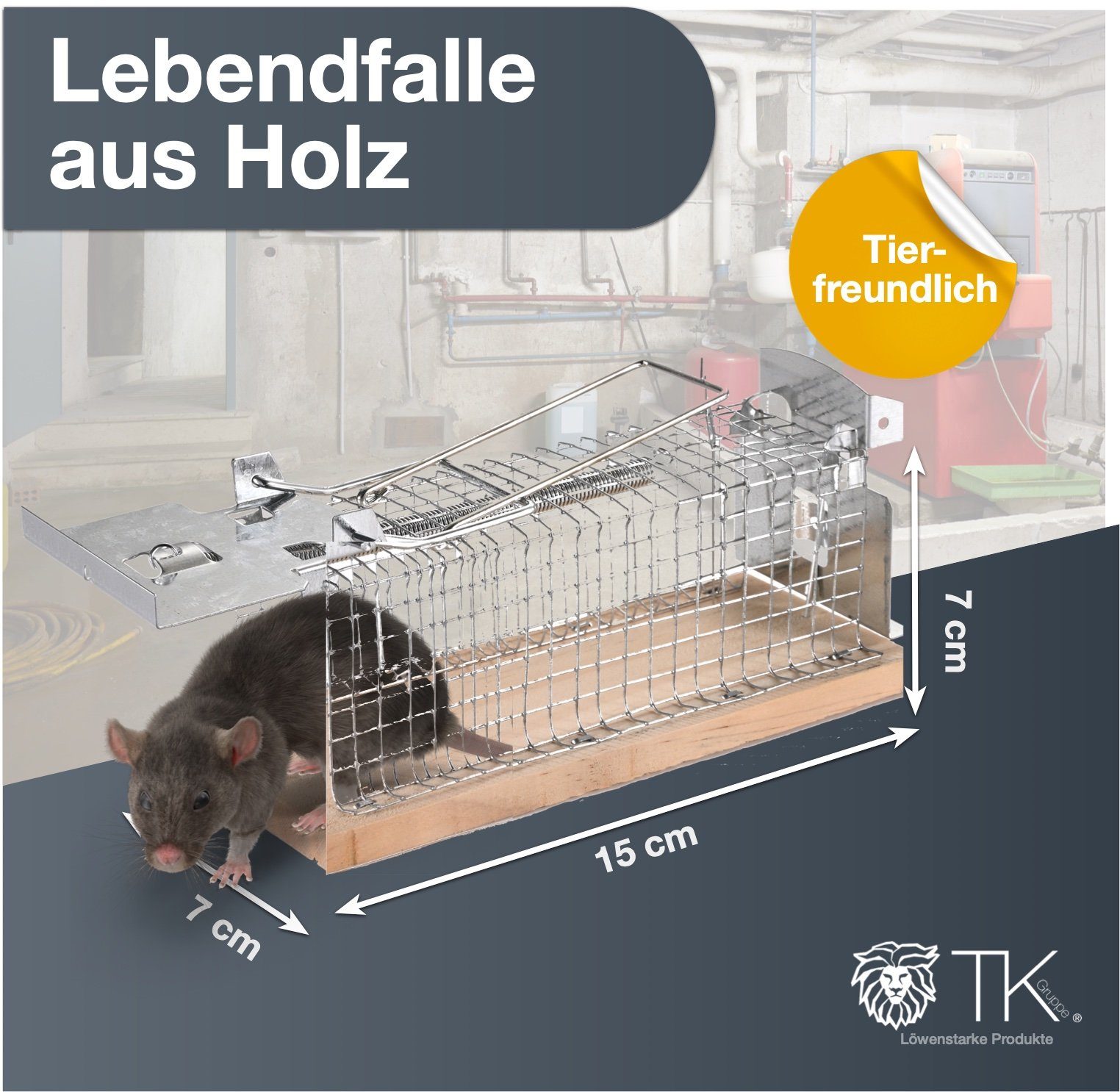 TK Gruppe Lebendfalle 3X Set Tierfreundlich Mäusefallen, lebend - Mausefalle aus Holz