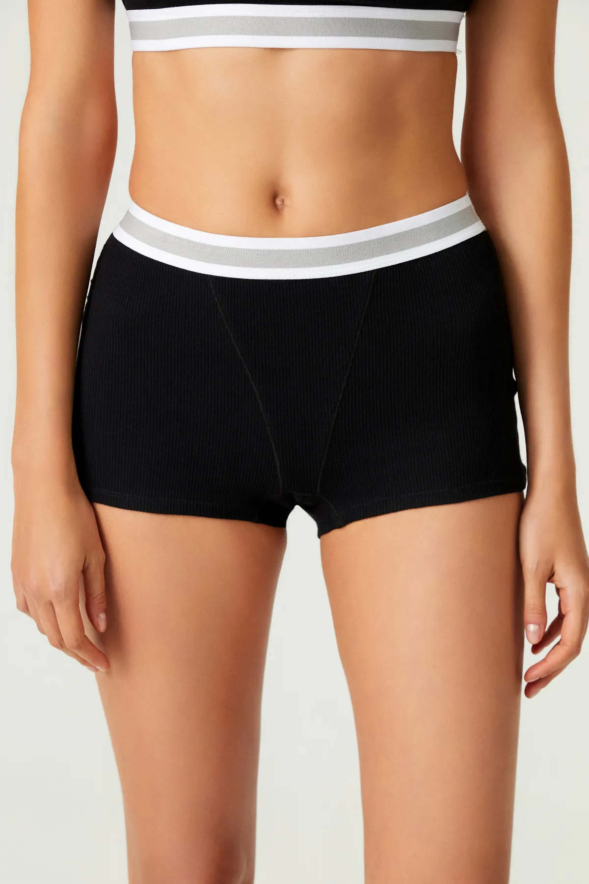 LOS OJOS  x Melodi schwarze gerippte Boxershorts aus Baumwolle mit Bund und Boyshort