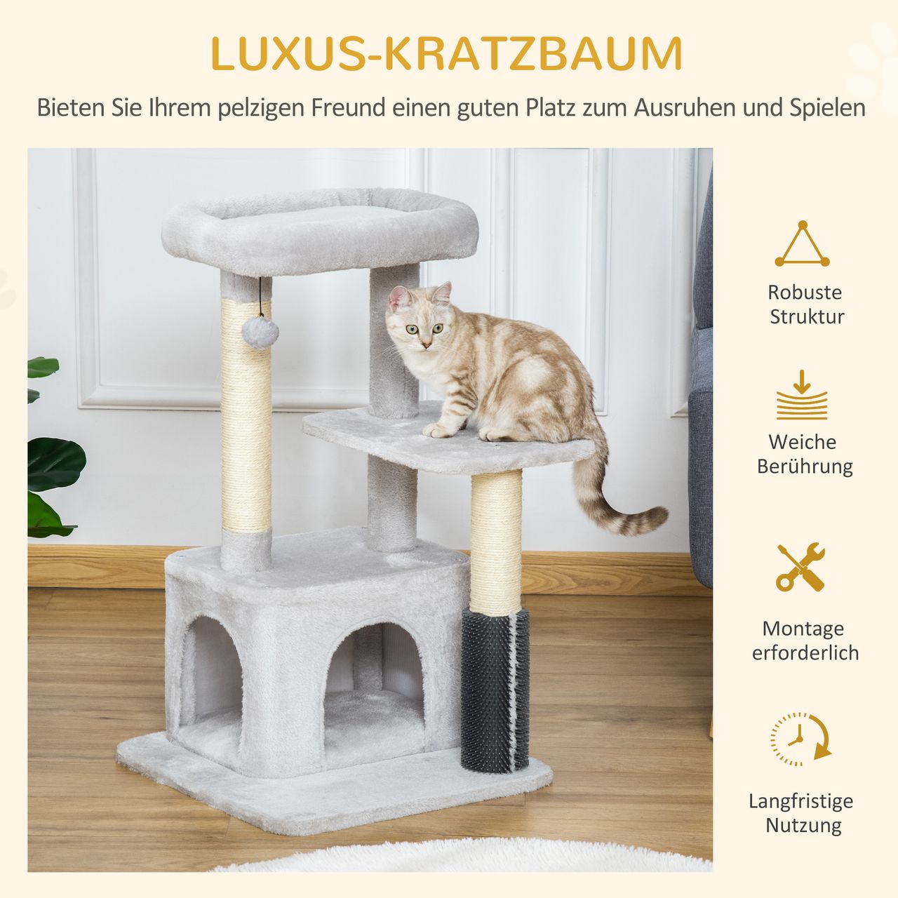 PawHut Kratzbaum Katzenbaum mit Massageecke Katzenhöhle Sisalseil-Kratzstamm