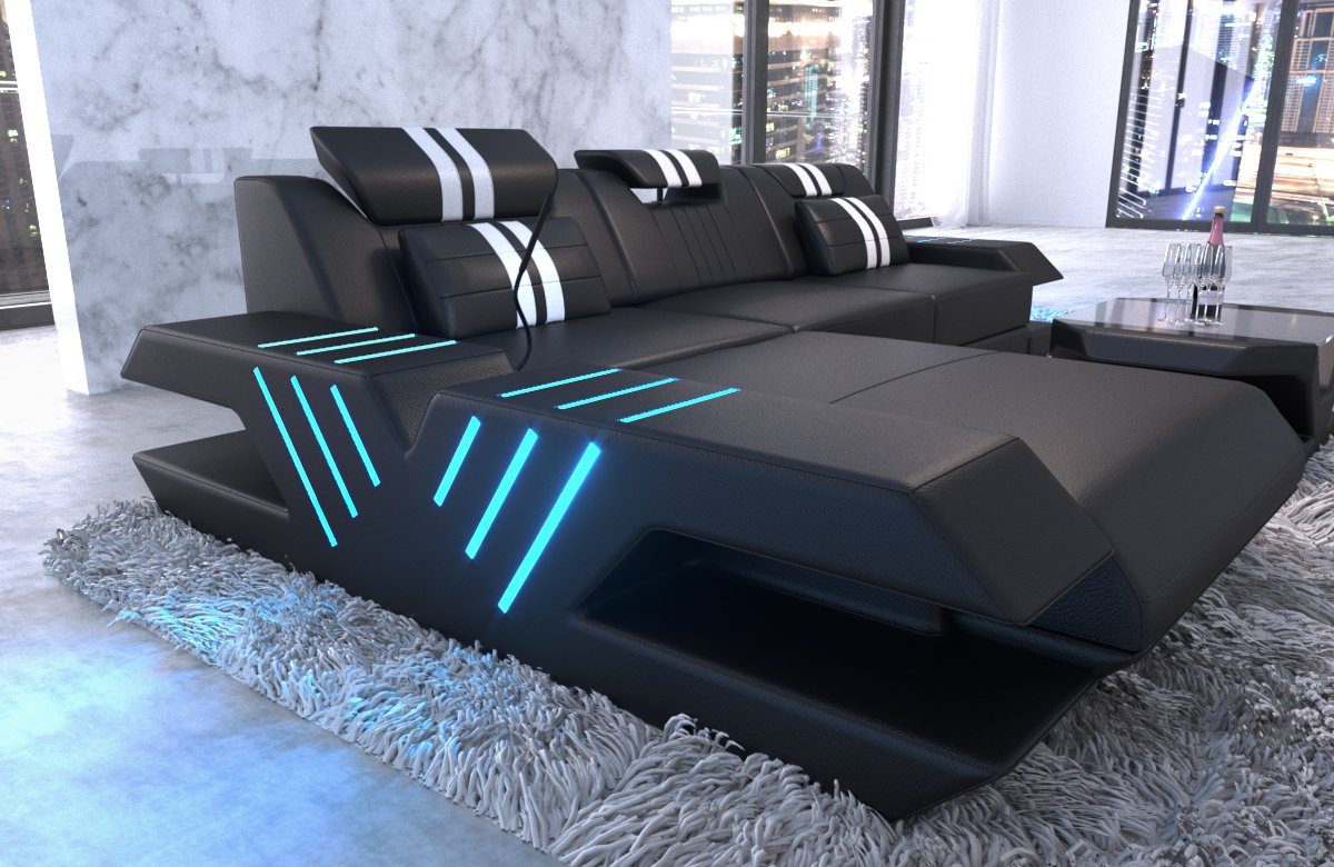Sofa Dreams Ecksofa Sofa Leder Ledercouch Venedig L Form Ledersofa, Couch, mit LED, wahlweise mit Bettfunktion als Schlafsofa, Designersofa