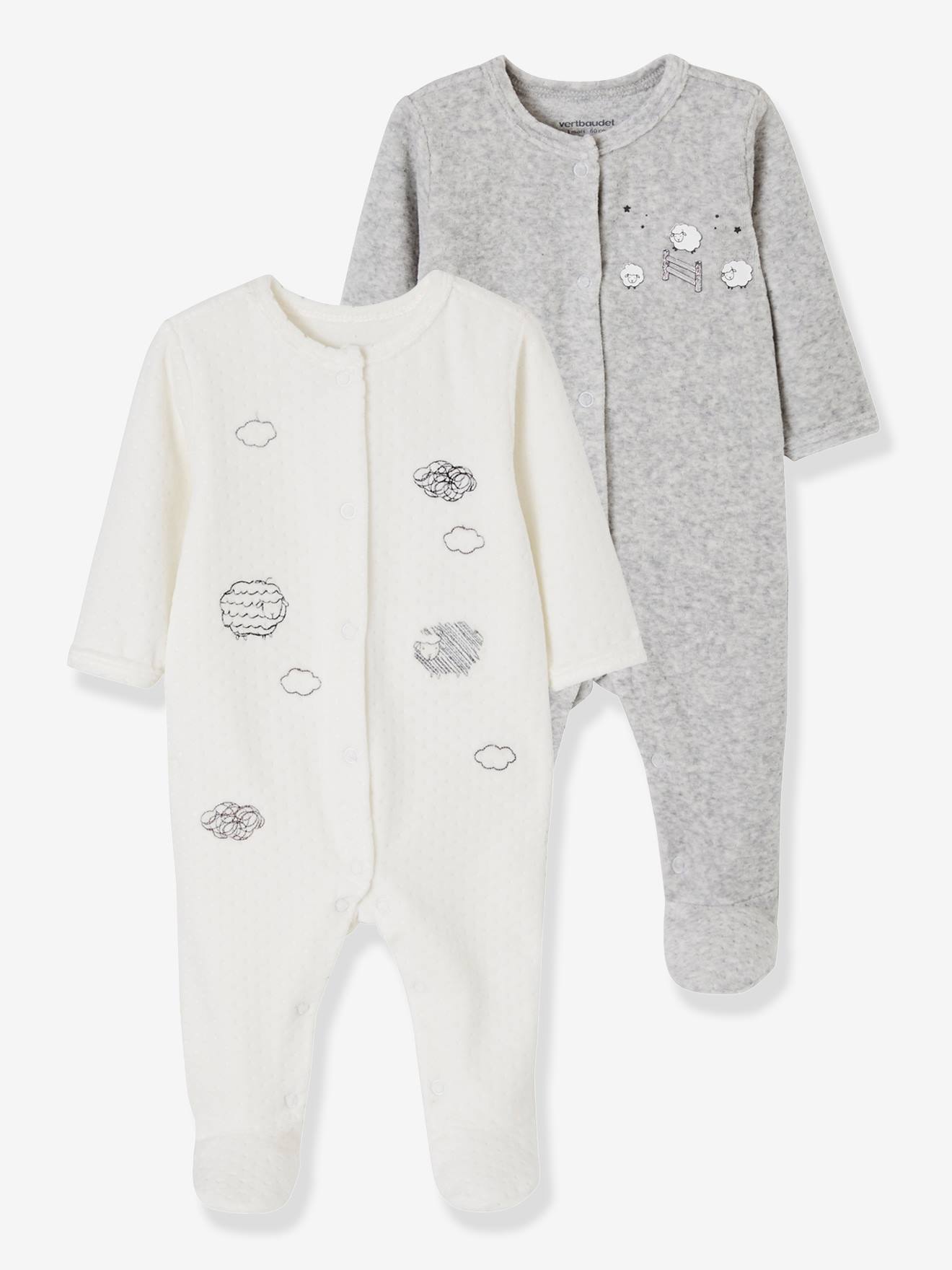Lot de 2 pyjamas bébé en velours ouverture naissance nuage lot ivoire