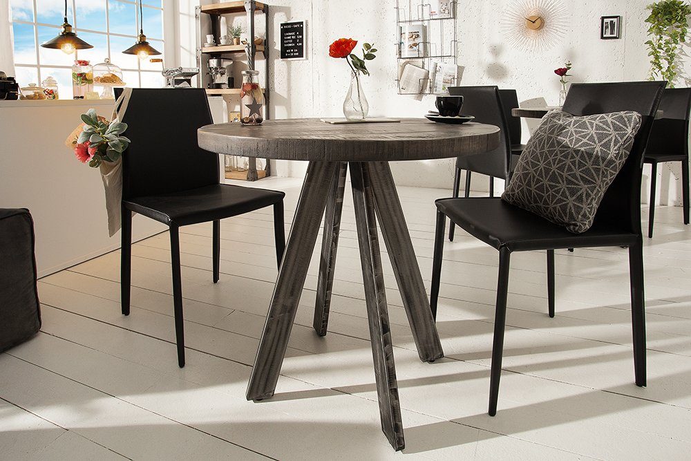 riess-ambiente Esstisch IRON CRAFT 80cm grau, Massivholz · Küchentisch · rund · 4cm Tischplatte · Industrial