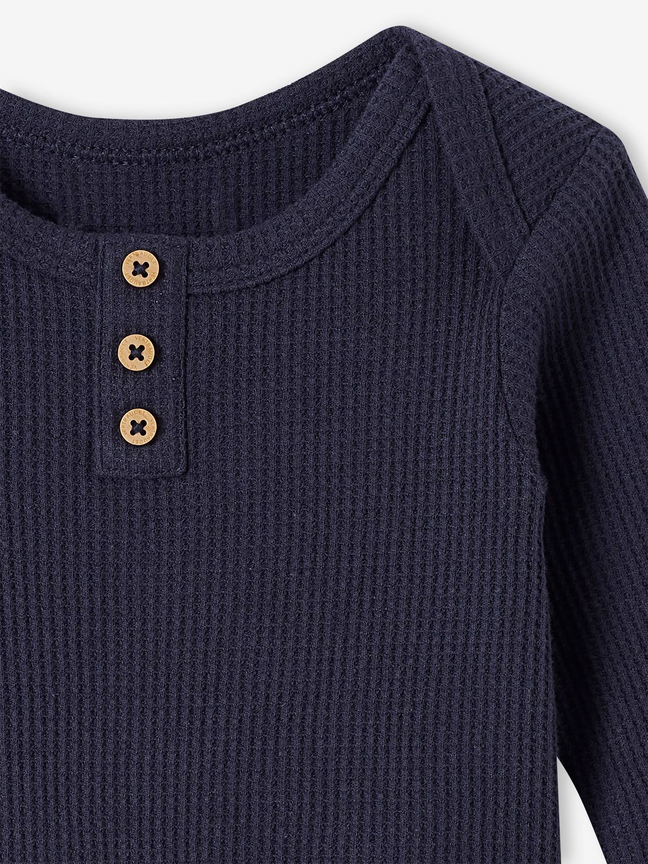 Lot de 2 bodies manches longues bébé maille nid d'abeille bleu nuit