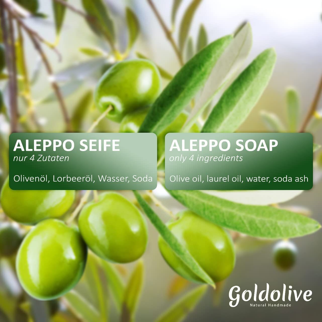 Goldolive Rohseife Goldolive® Handgemachte Aleppo Seife - [2 X 200g] - Traditionelle Olivenölseife Naturseife - 5% Lorbeeröl & 95% Olivenöl - vegan & palmölfrei, 2-tlg.