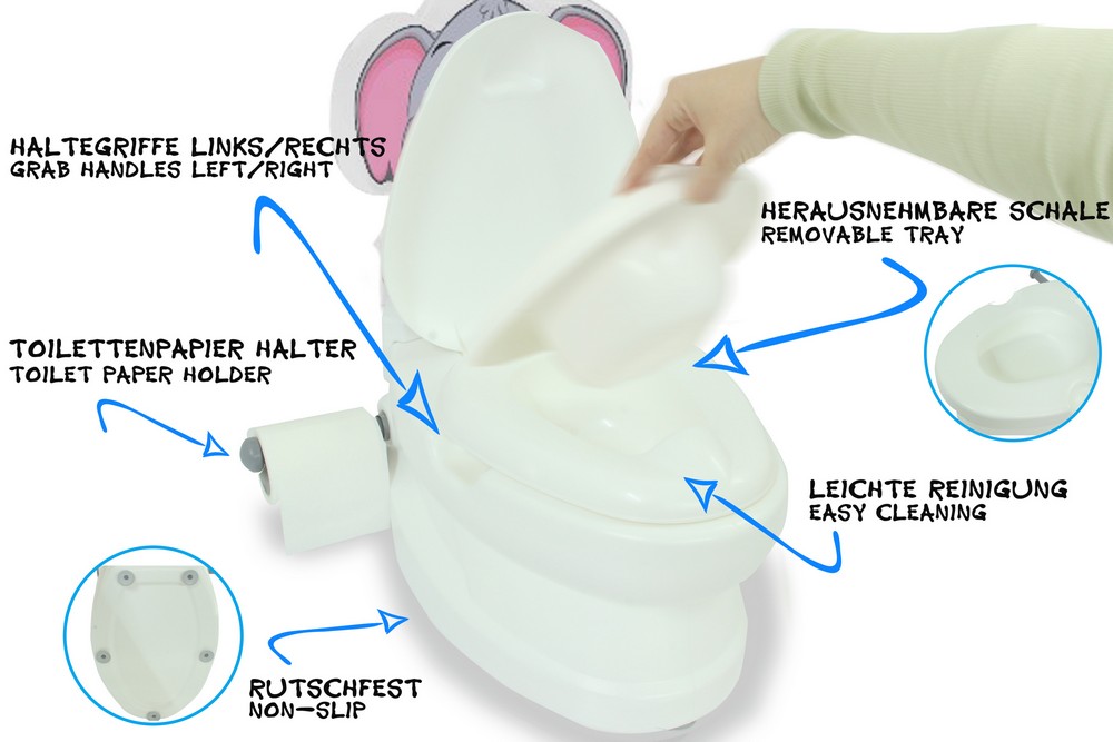 Jamara e.K. JAMARA-460957-Meine kleine Toilette Elefant mit Spülsound und Toilettenpapierhalter