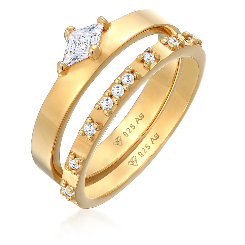 Elli Elli Bague Femmes Ensemble Solitaire Fiançailles avec Cristaux de Zirconium en Ar Bague