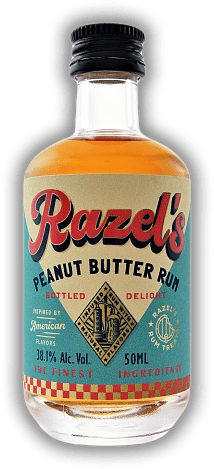 Razel's Peanut Butter Rum 0,05 Liter Razel's Peanut Butter Rum 0,05 Liter Karibischer Rum verschmolzen mit dem Geschmack von cremiger Erdnussbutter. 0,05	 Liter - Vol 38,1%