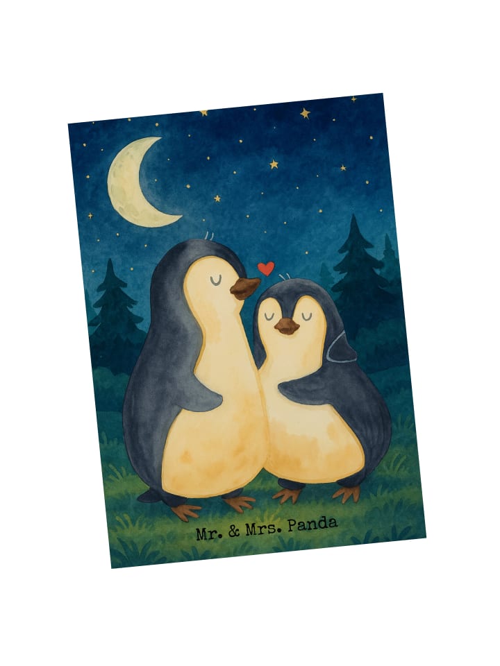 Mr. & Mrs. Panda Postkarte Pinguine Einschlafen Design ohne Spruch in Weiß günstig kaufen onesize