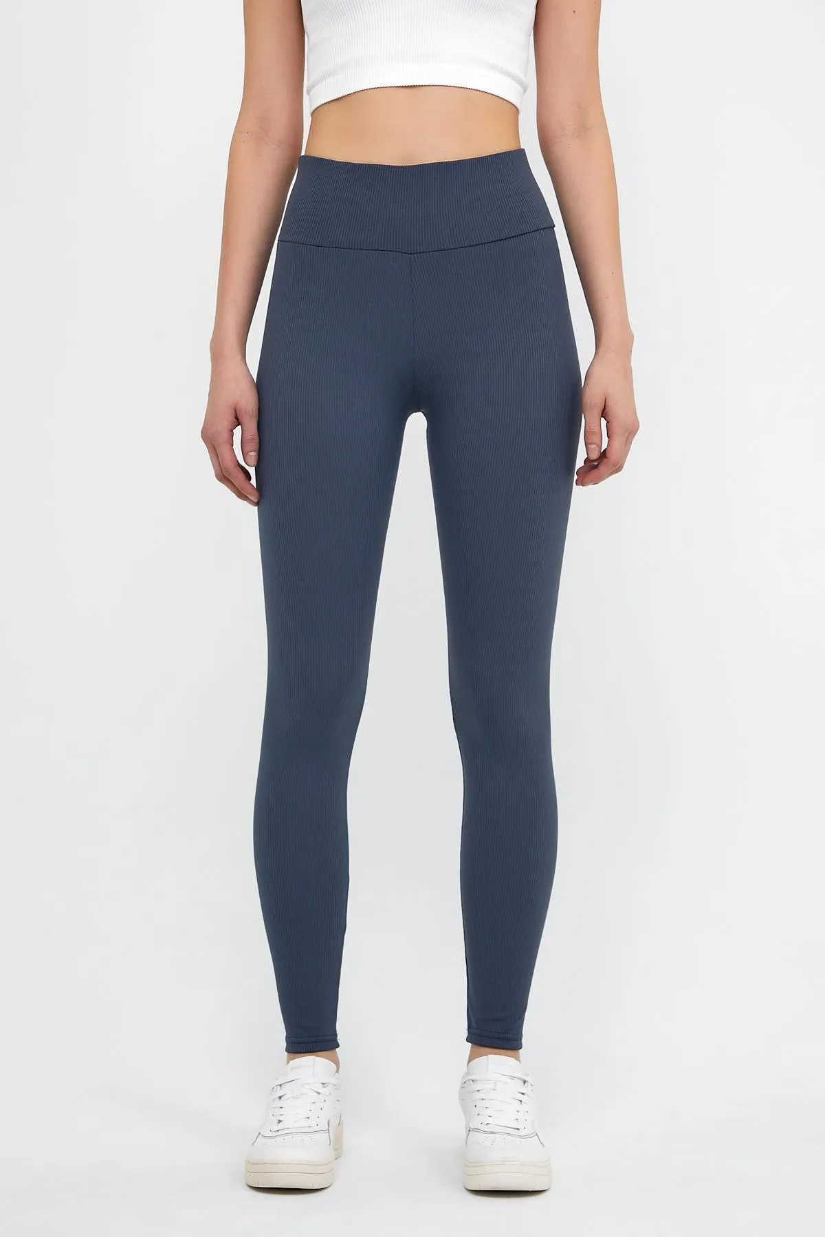 Domoda  Indigo Indigo Hohe Taille, gerippte, elastische Strickstrumpfhose mit Interlock-Taille